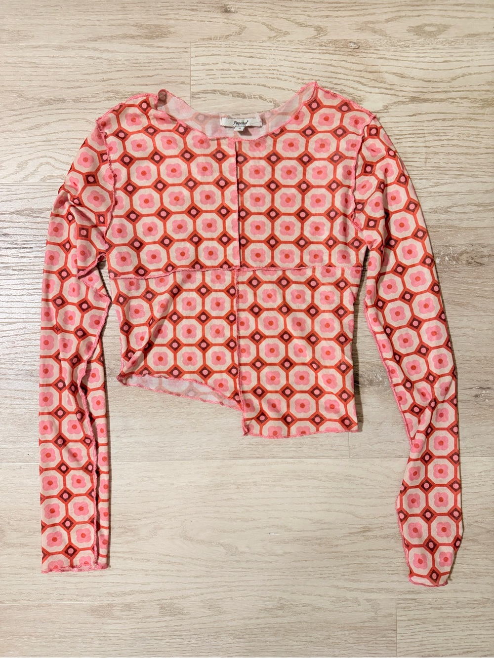 Papaya Vintage Y2K sheer mesh crop Top- Pink Retro Geometric size medium